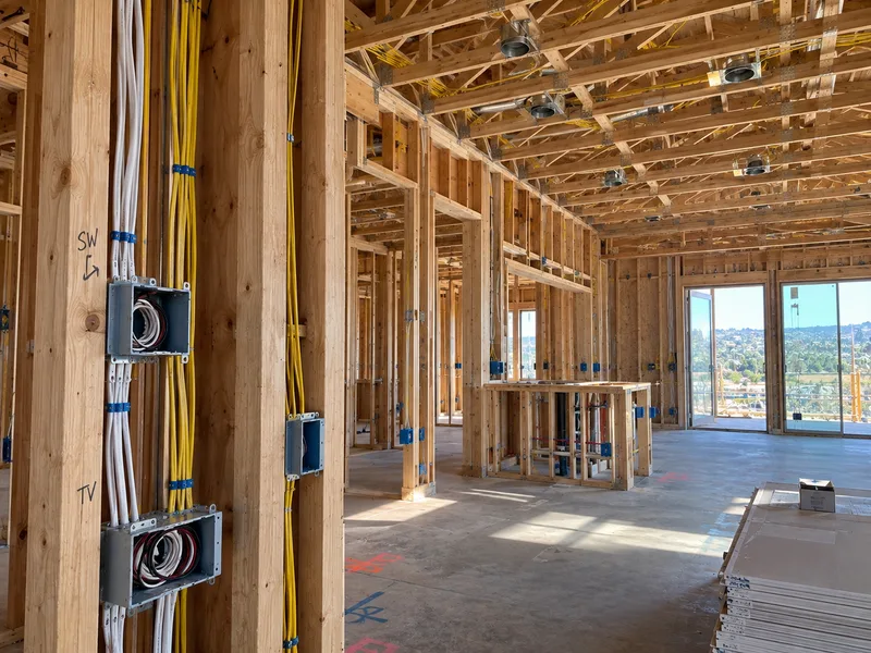 Electrical rough-in wiring in a new home under construction