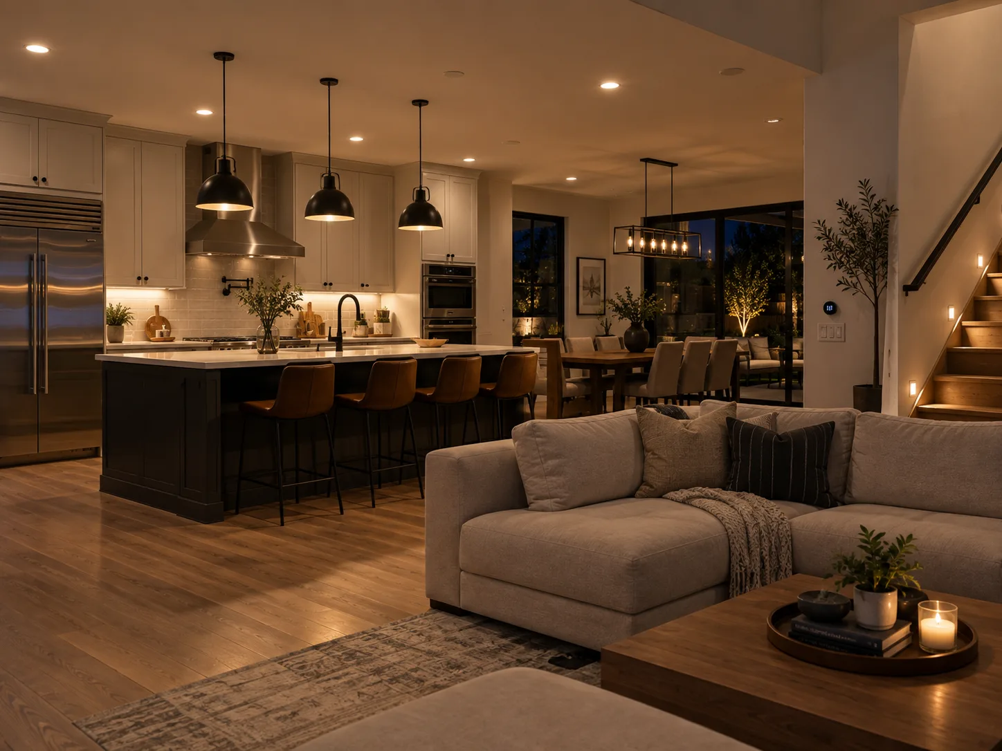 Interior of a completed J.I.C. Electric project with layered recessed and accent lighting