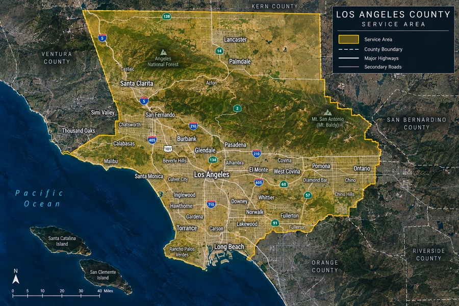 Map of the Los Angeles County service area